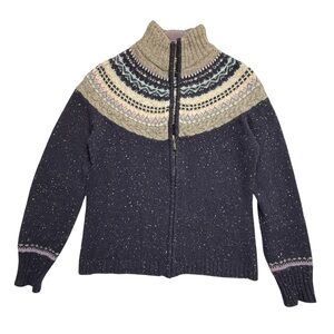 Eddie Bauer Fair Isle Sweater Cardigan Wool Cashmere Cozy Cabin Core Small